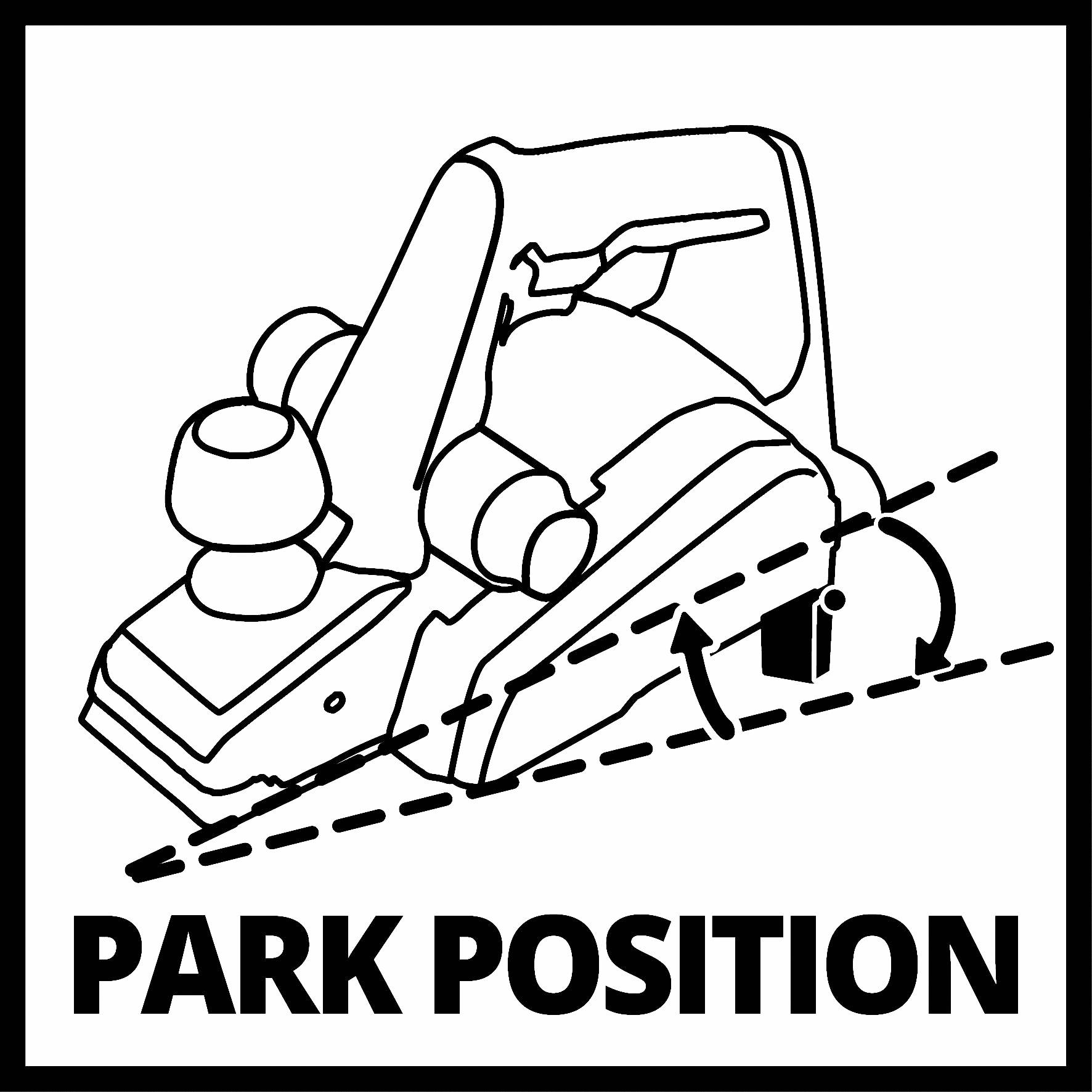 Svart-vitt diagram över en hoblermotor i parkläge med tjocka, diagonala linjer. Text nedanför: 'PARKLÄGE'.