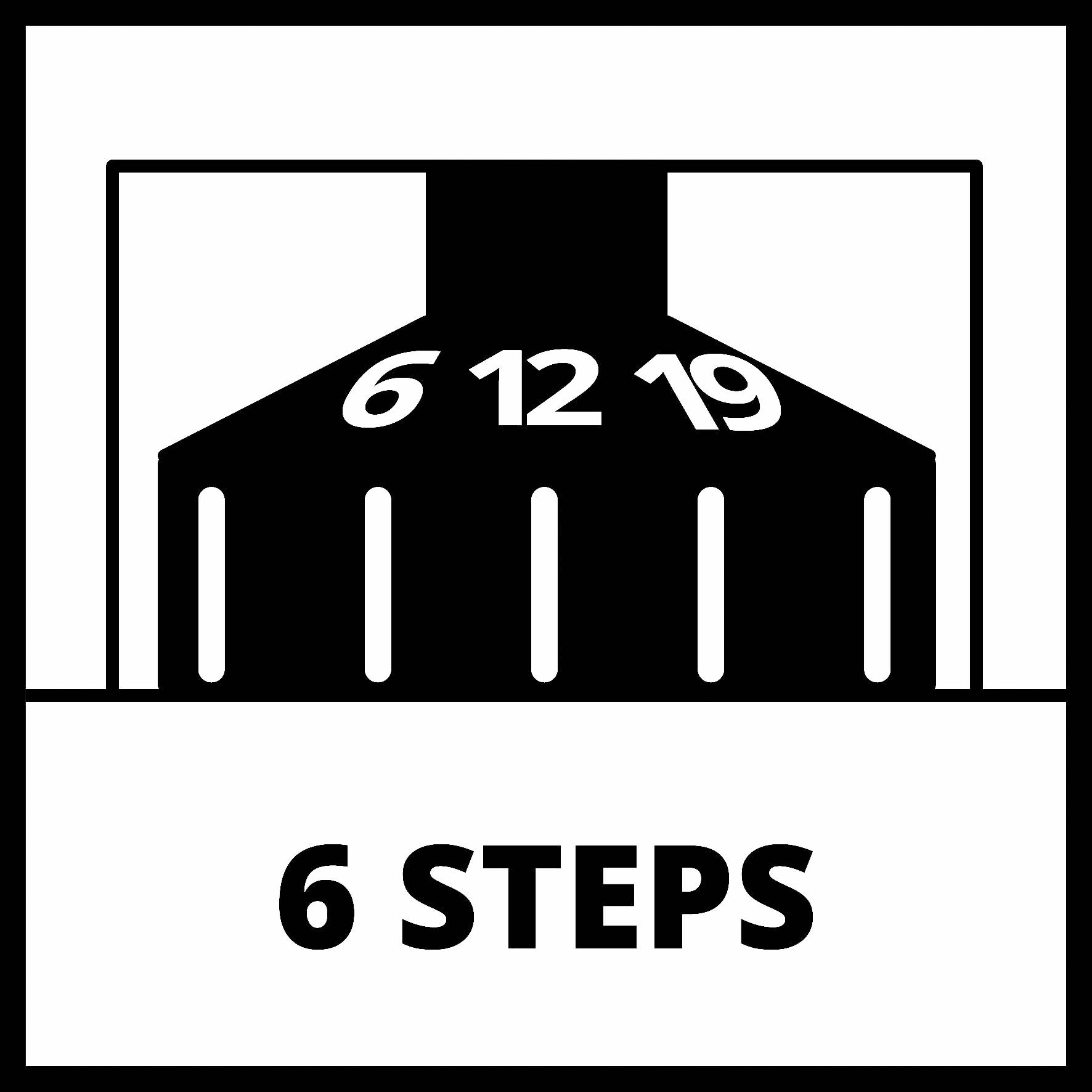 Symbol för rörelsehindrade: Trappa med 6 trappsteg, text "6 Steps".