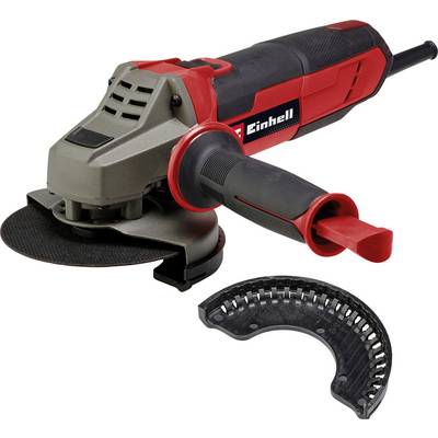 Einhell vinkelslipmaskin i rött och svart med extra skyddsöverdrag; lämplig för slip- och skärarbeten.