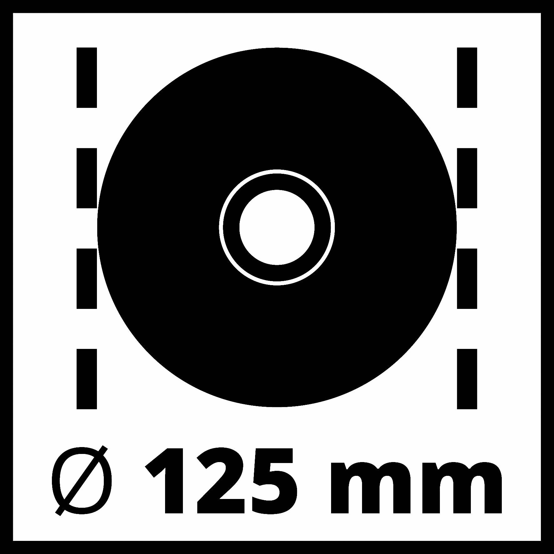 En svart symbol på vit bakgrund visar en CD med en diameter på Ø 125 mm.
