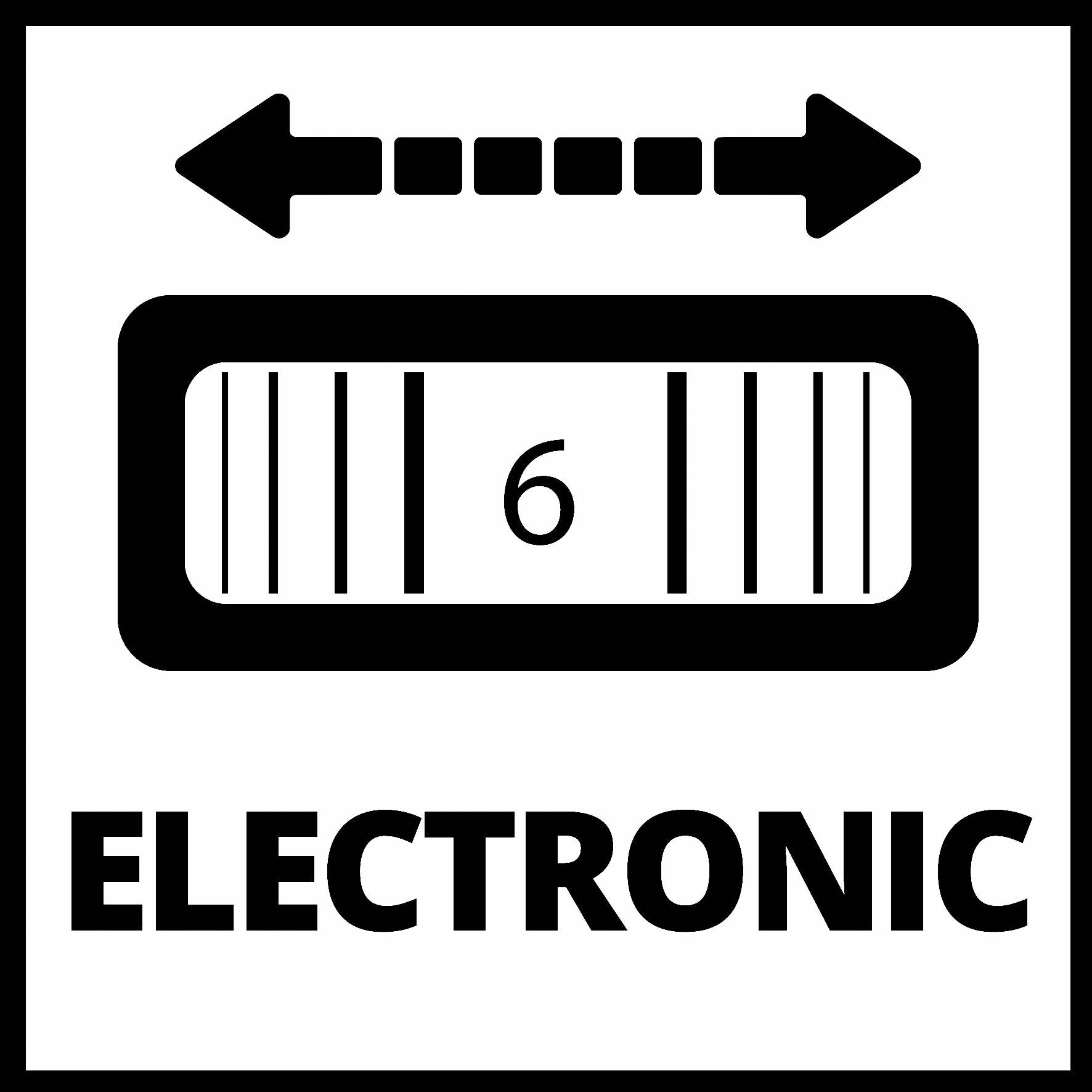 'Elektronisk' står under en stiliserad LED-display med siffran 6 och en dubbelpil ovanför.