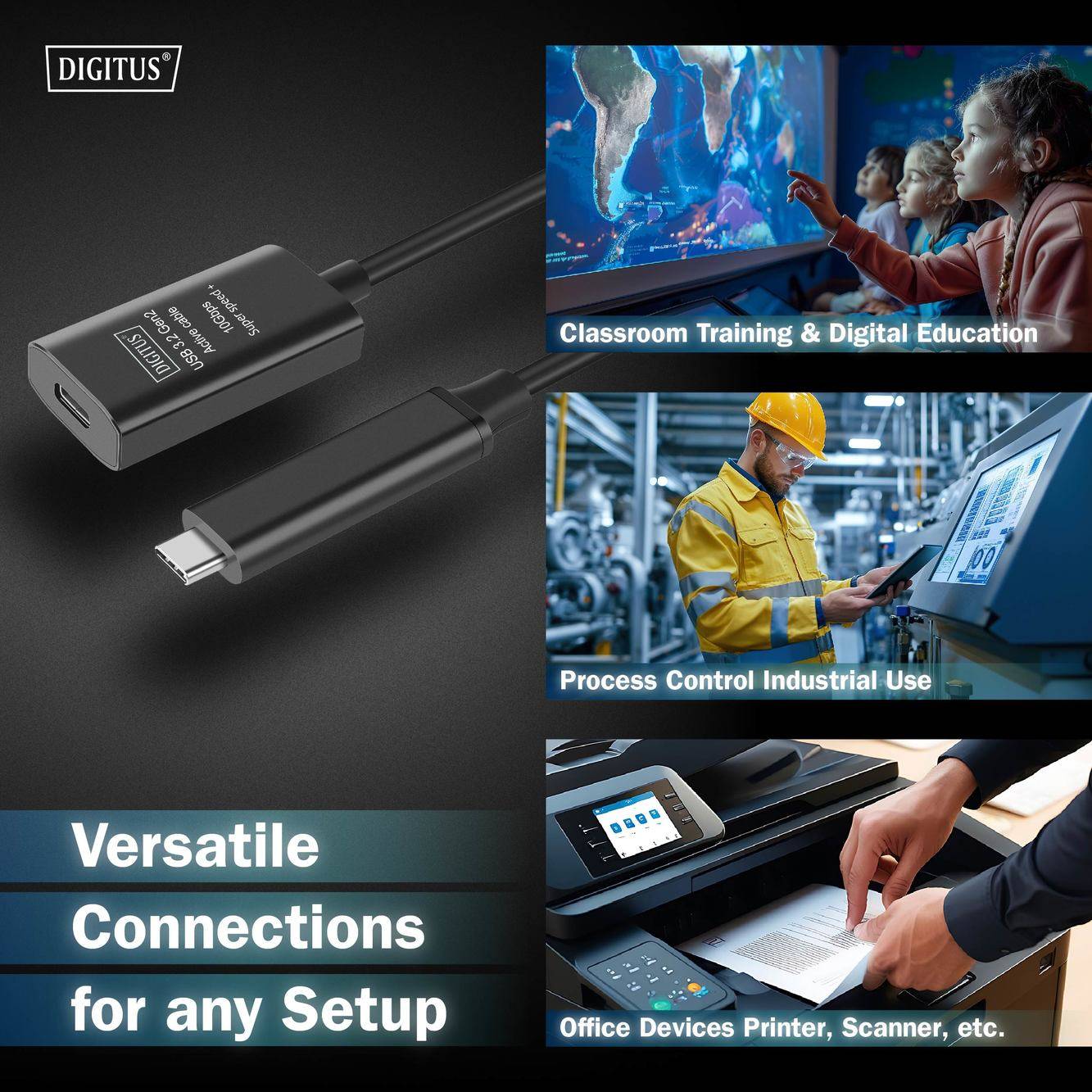 Digitus USB-kabel USB 3.2 Gen2, USB 3.2 Gen2, USB 3.2 Gen1, USB 3.2 Gen1, USB 3.1 Gen2, USB 3.1 Gen1, USB 3.0 USB-C®, US-5