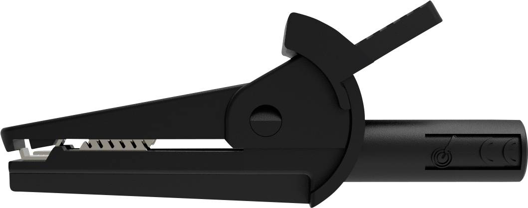 En svart hårplattare med en smal, elegant design; enheten har en enkel på-/av-symbol på sidan.