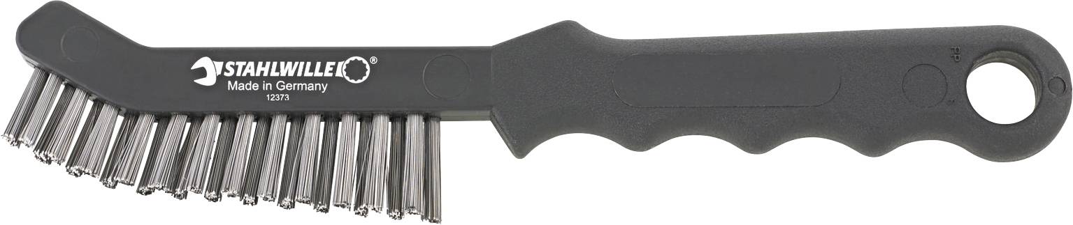 Metallborste med svart handtag och silvriga borst. Märkt med 'STAHLWILLE Made in Germany 12211'.