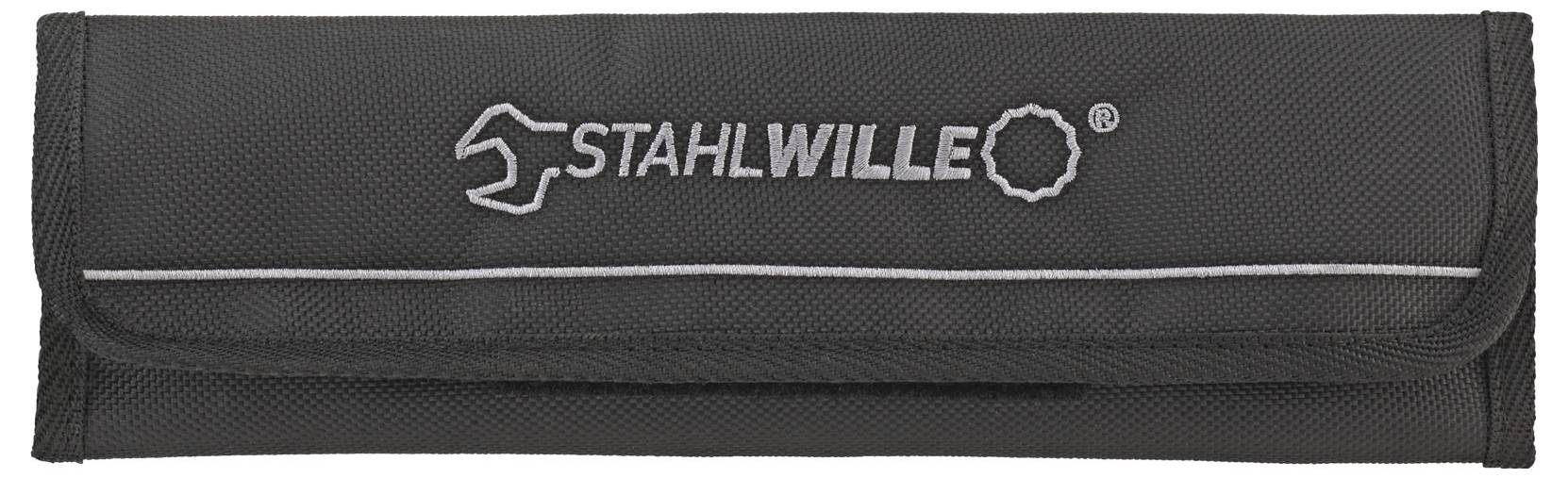 Svart verktygsväska med en vit söm och logotypen 'STAHLWILLE'.