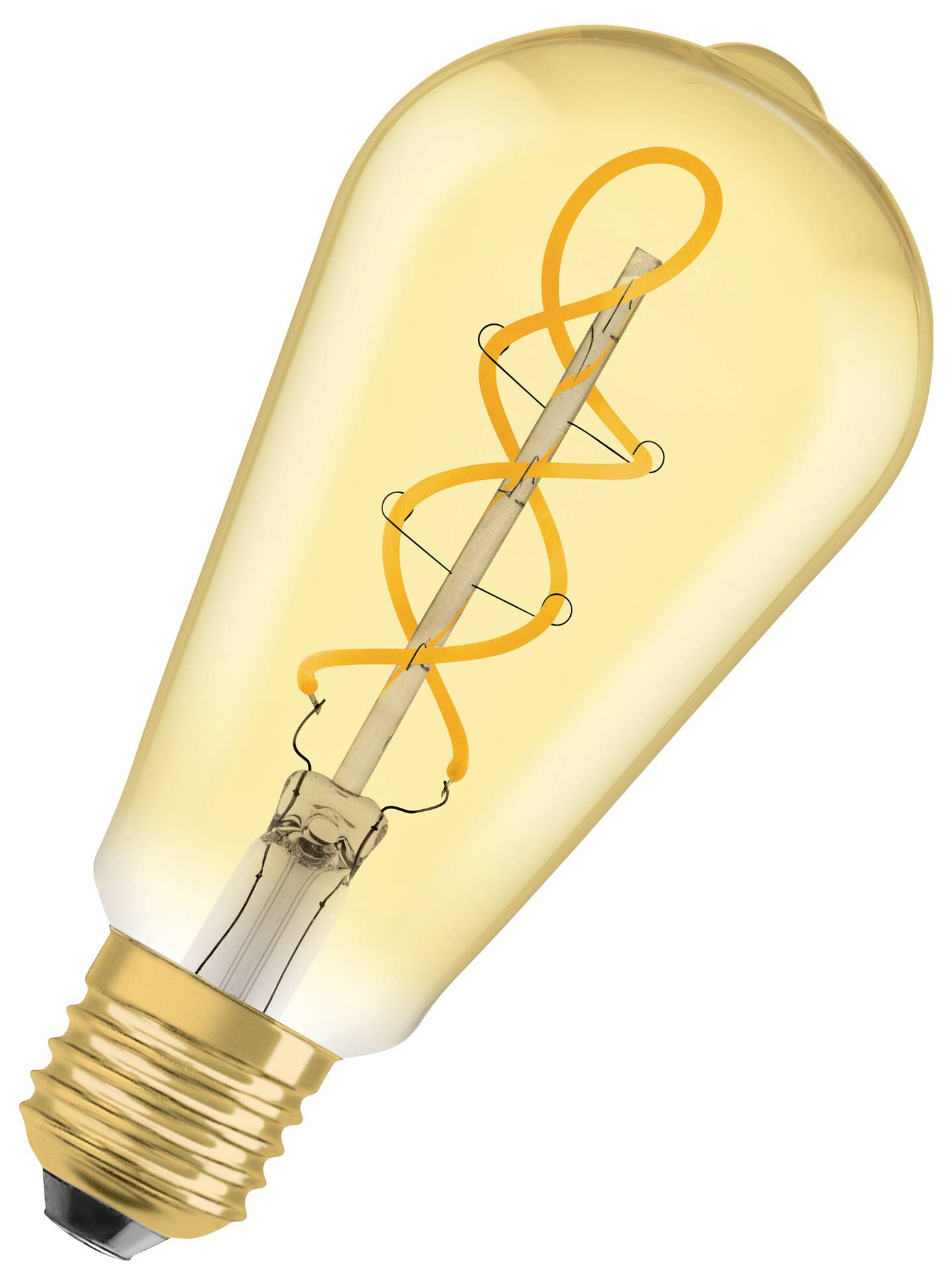En glödlampa med synlig, spiralformad glödtråd som antyder en tekniskt retro stil.