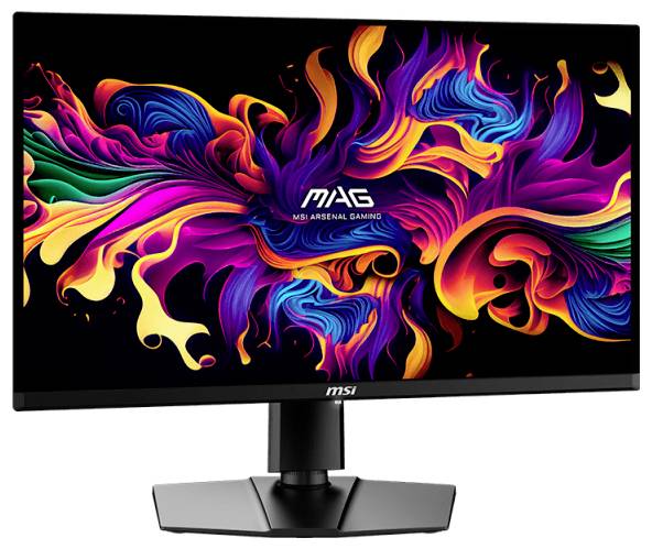 En skärm visar ett färgglatt, abstrakt mönster med lysande vågformer och texten 'MAG' i mitten.