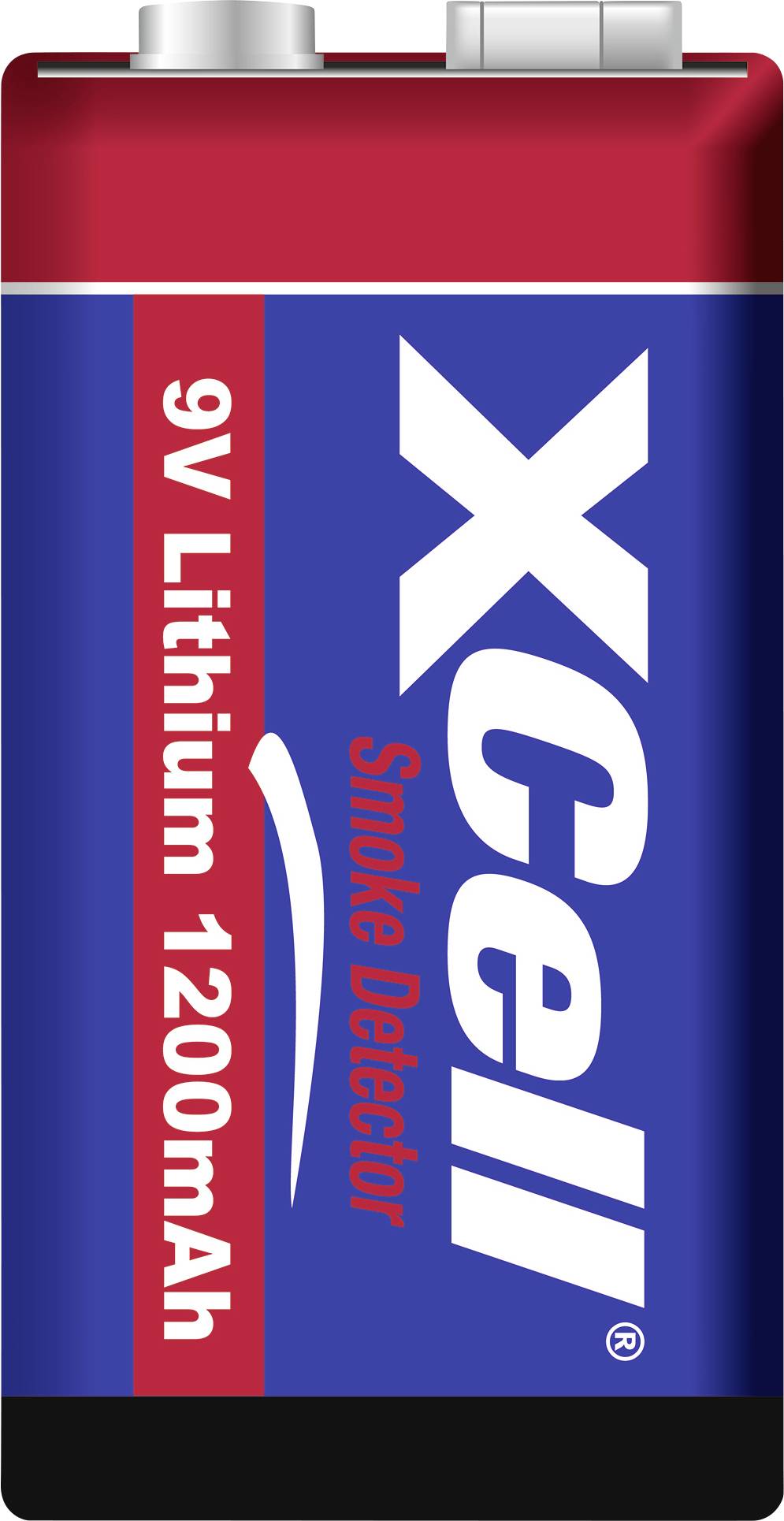 9V Litium 1200mAh Batteri för brandvarnare, märke XCell, på framsidan i blått med vit och röd text.