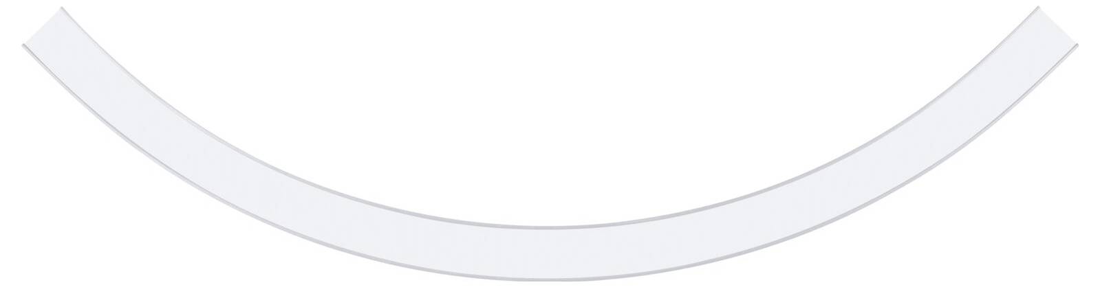 En böjd, grå remsa i form av en uppåtvänd båge framför en vit bakgrund.