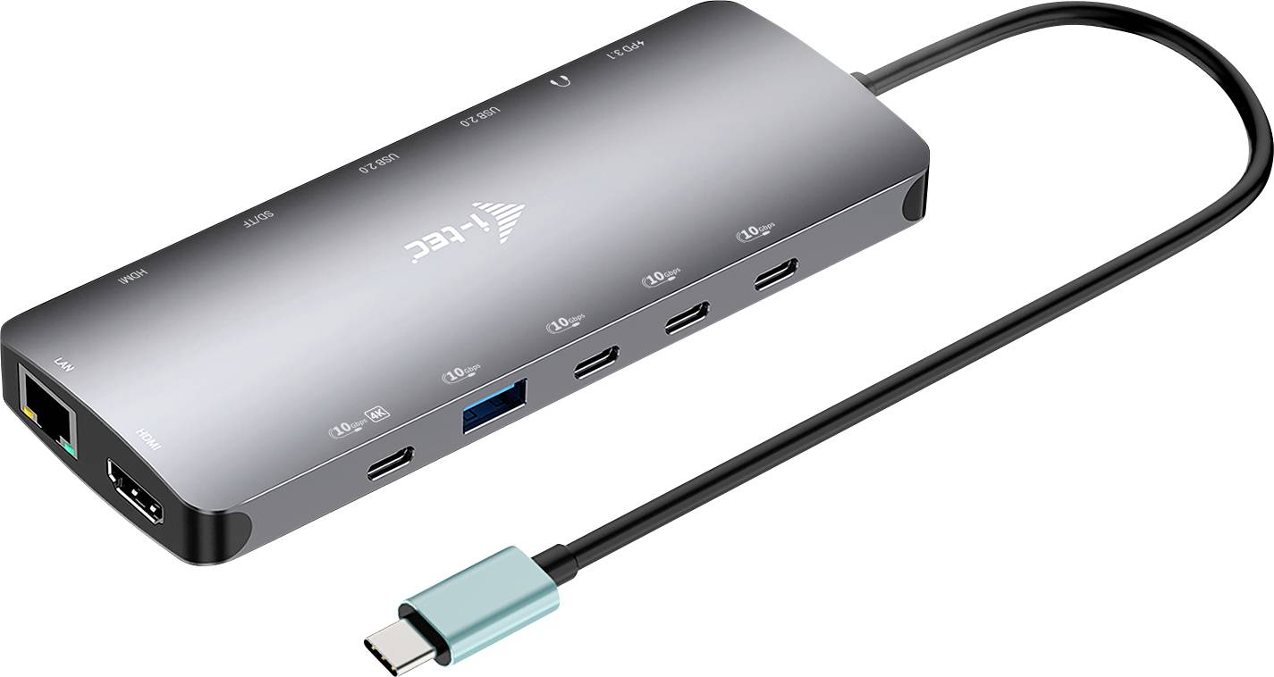 En USB-C-hubb med flera anslutningar, däribland HDMI, Ethernet och olika USB-portar, erbjuder utökade anslutningsalternativ.