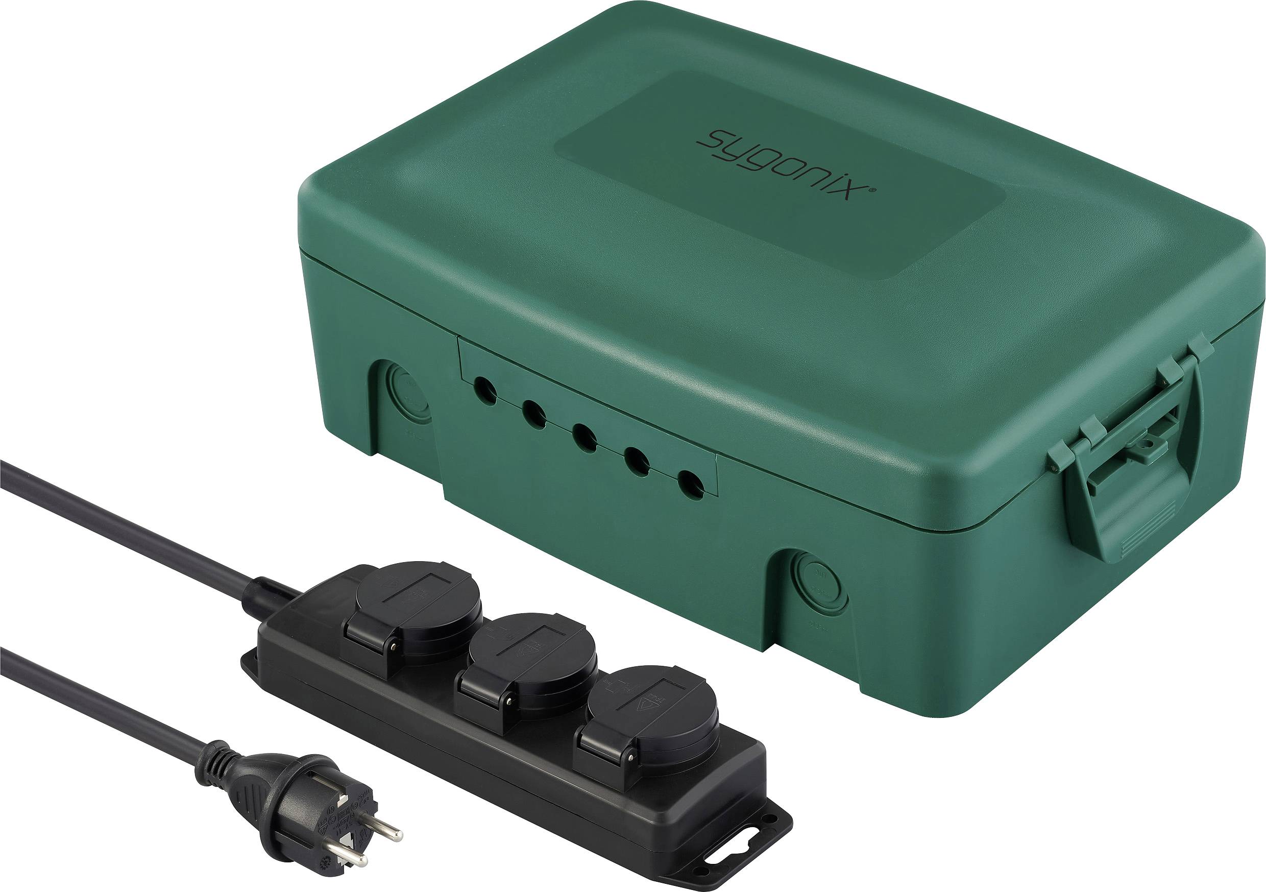Sygonix SY-6797950 Fördelningsbox 3x Grön, Svart Petskydd-0
