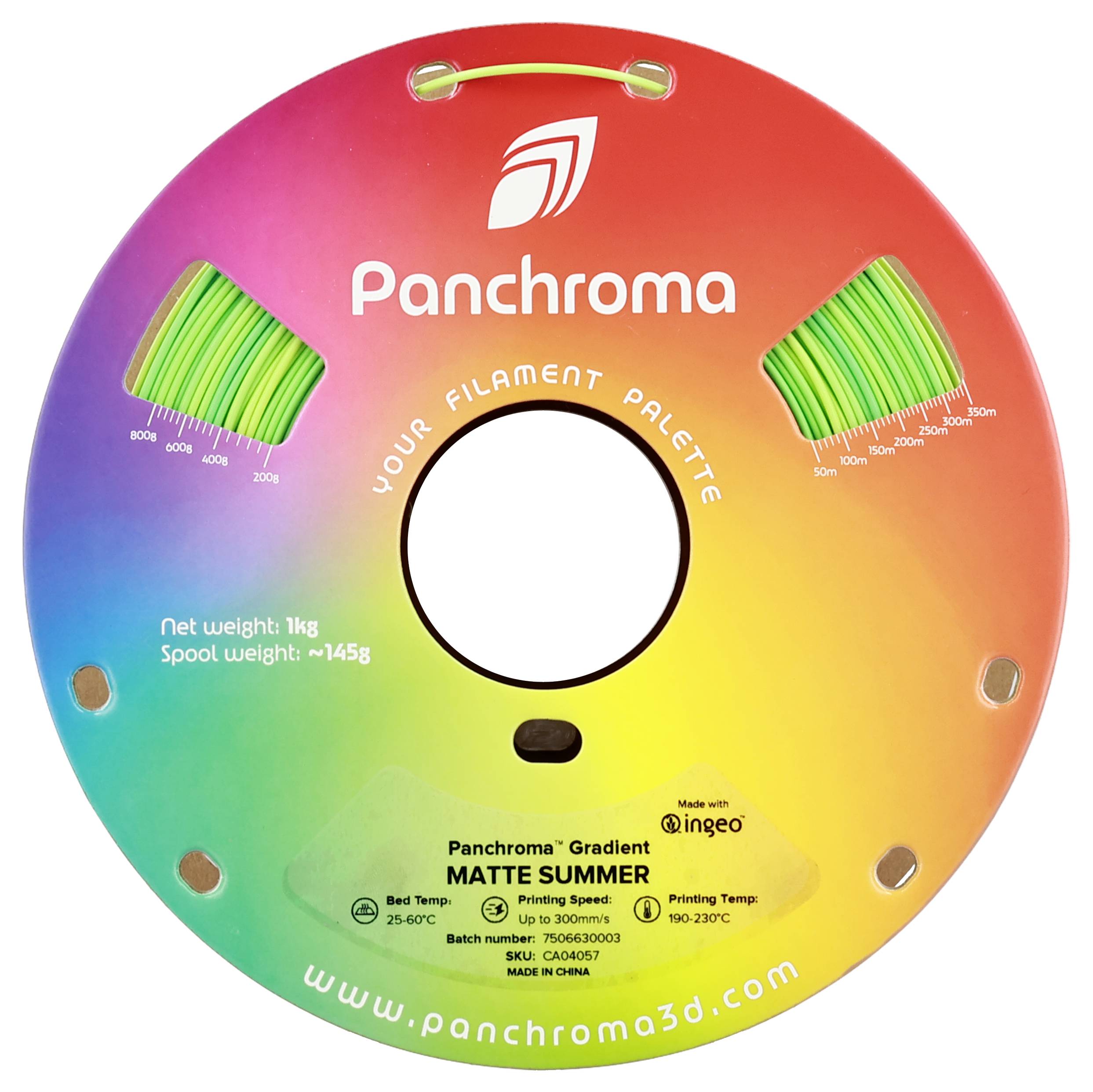 En färgglad spole 3D-skrivarfilament, 'Panchroma Gradient Matte Summer', 1kg, Bädd-temperatur: 25-60°C, Munstyckstemperatur: 190-230°C.