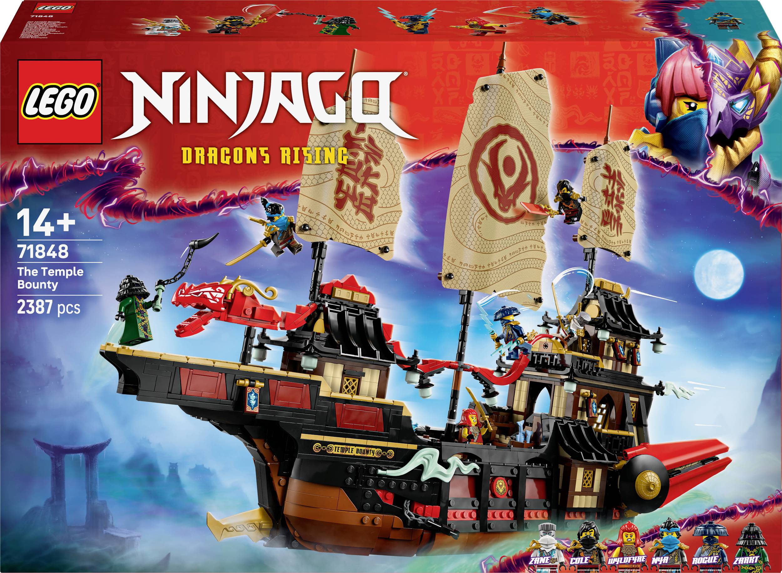 LEGO Ninjago 'Dragons Rising'-Set 71848: Tempel-Bounty-Skepp i strid mot drakar. Lämplig från 14 år, 2387 delar.