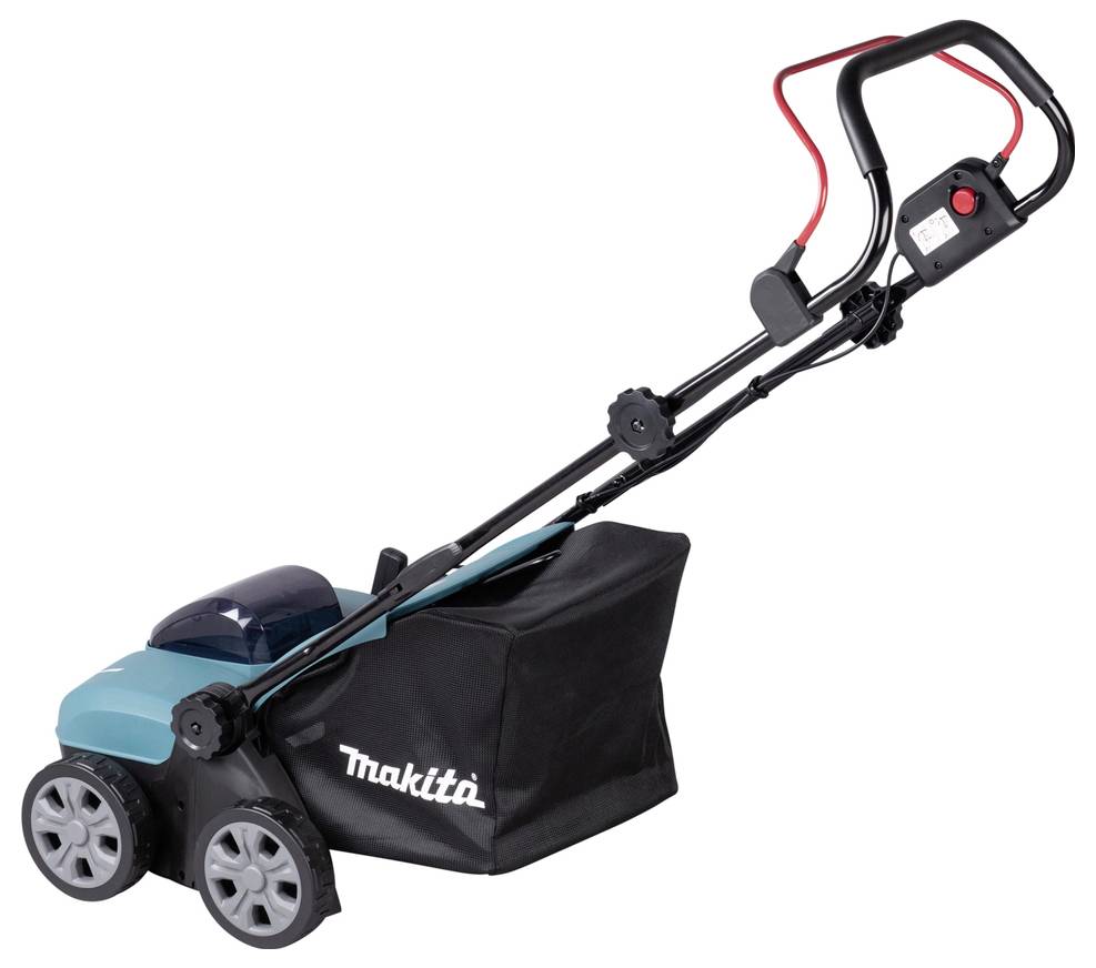 Elektrisk gräsklippare med turbinfläkt och 40-liters gräsuppsamlare från Makita.