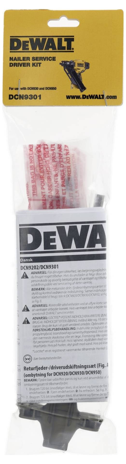 DEWALT spikpistolsats-förpackning, innehåller reservdelar för DCN6901.