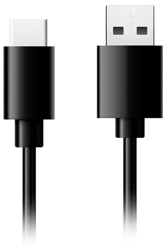 Svart kabel med USB-C- och USB-A-kontakt.