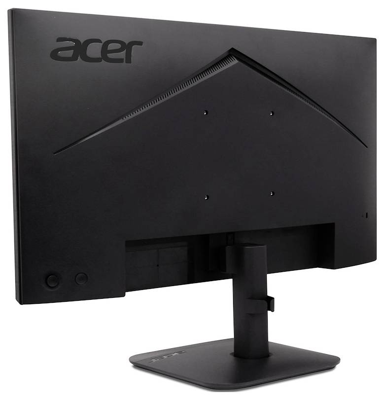 Bakre vyn av en Acer-datorskärm på ett justerbart stativ, lämplig för kontorsmiljöer.
