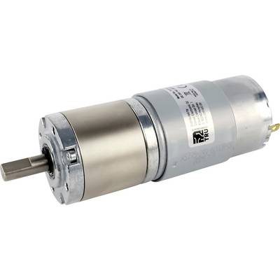 En närbild av en cylindrisk elektrisk motor med ett metallhölje, en axel som sträcker sig från ena änden, och märkt specifikationer på sidan.