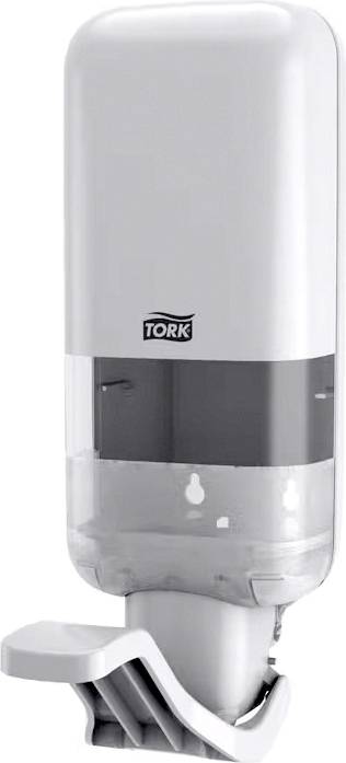 Tvålpump med transparent behållare och grå pumpmekanism.