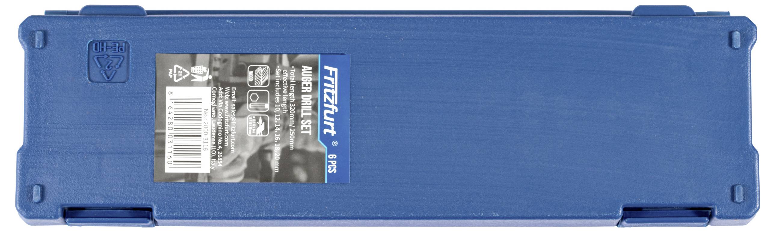 En blå plastlåda med en svart och vit etikett som har en streckkod och texten 'Finchlt - 5 pcs', sannolikt avsedd för förvaring av verktyg eller delar.