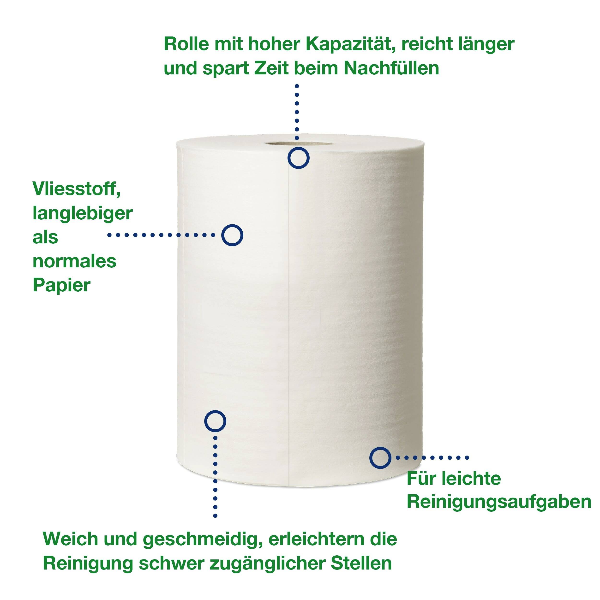 Rulle med hög kapacitet gjord av fiberduk, mer hållbar än vanligt papper, sparar tid vid påfyllning, perfekt för rengöringsuppgifter.