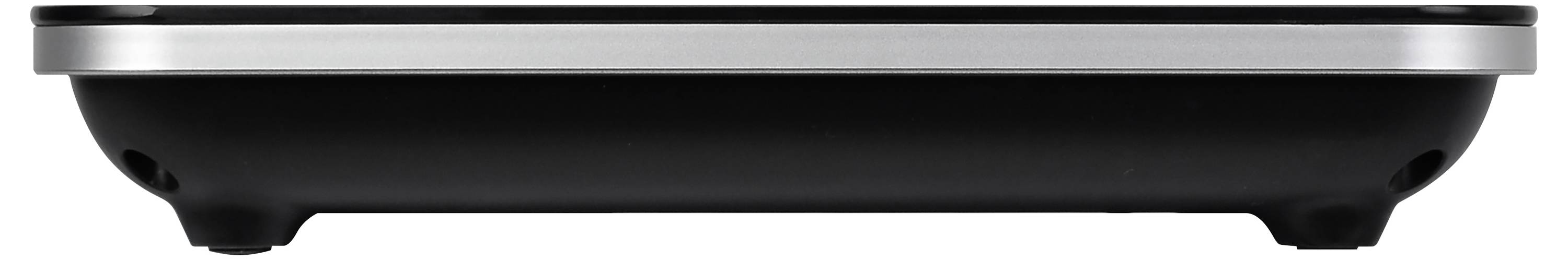 En svart köksapparat sedd ovanifrån, troligen en elgrill eller grillpanna, med en silverfärgad kant.