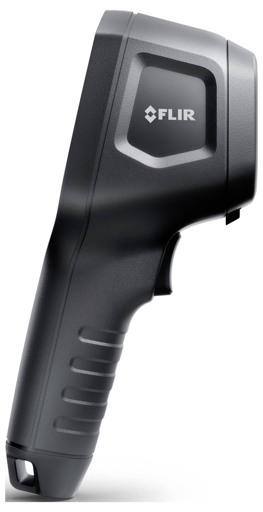 En svart, handhållen värmekamera i sidovy, med ett ergonomiskt handtag och en kvadratisk sensorenhet ovanpå.