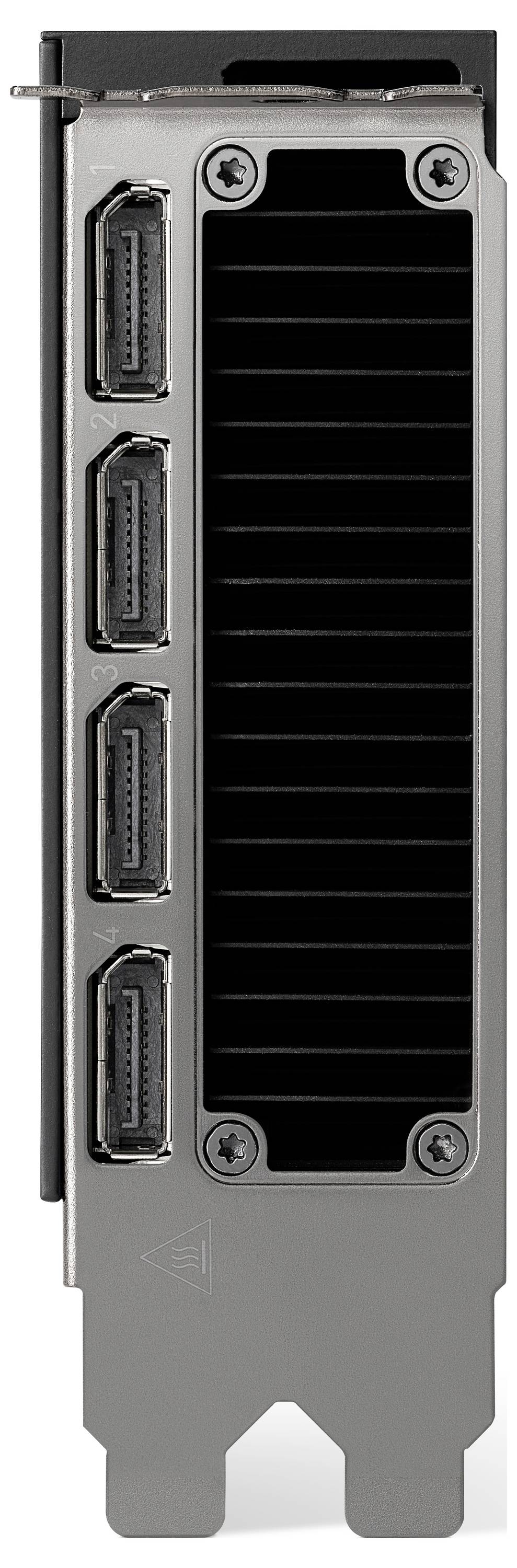 Grafikkort med fyra DisplayPort-portar på baksidan.