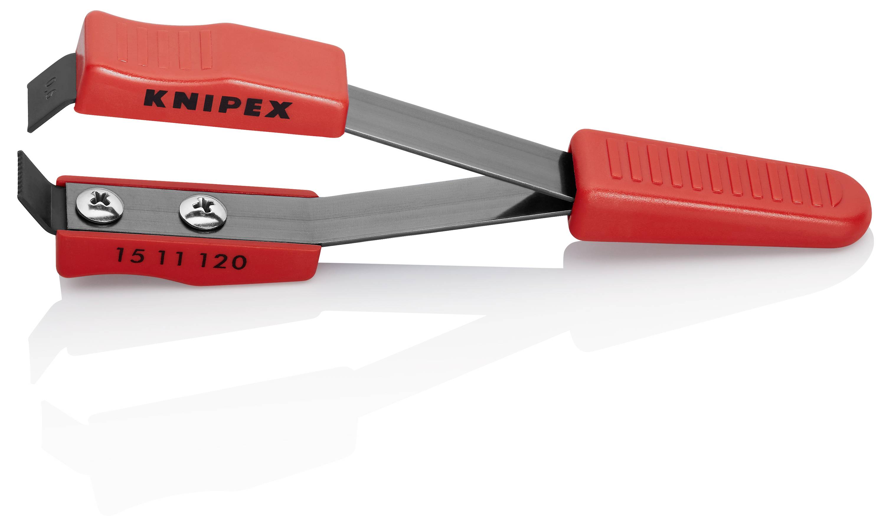 Avbitartång med röda handtag och inskriften 'KNIPEX', lämplig för precision vid greppning och klippning, reflekterad mot vit bakgrund.
