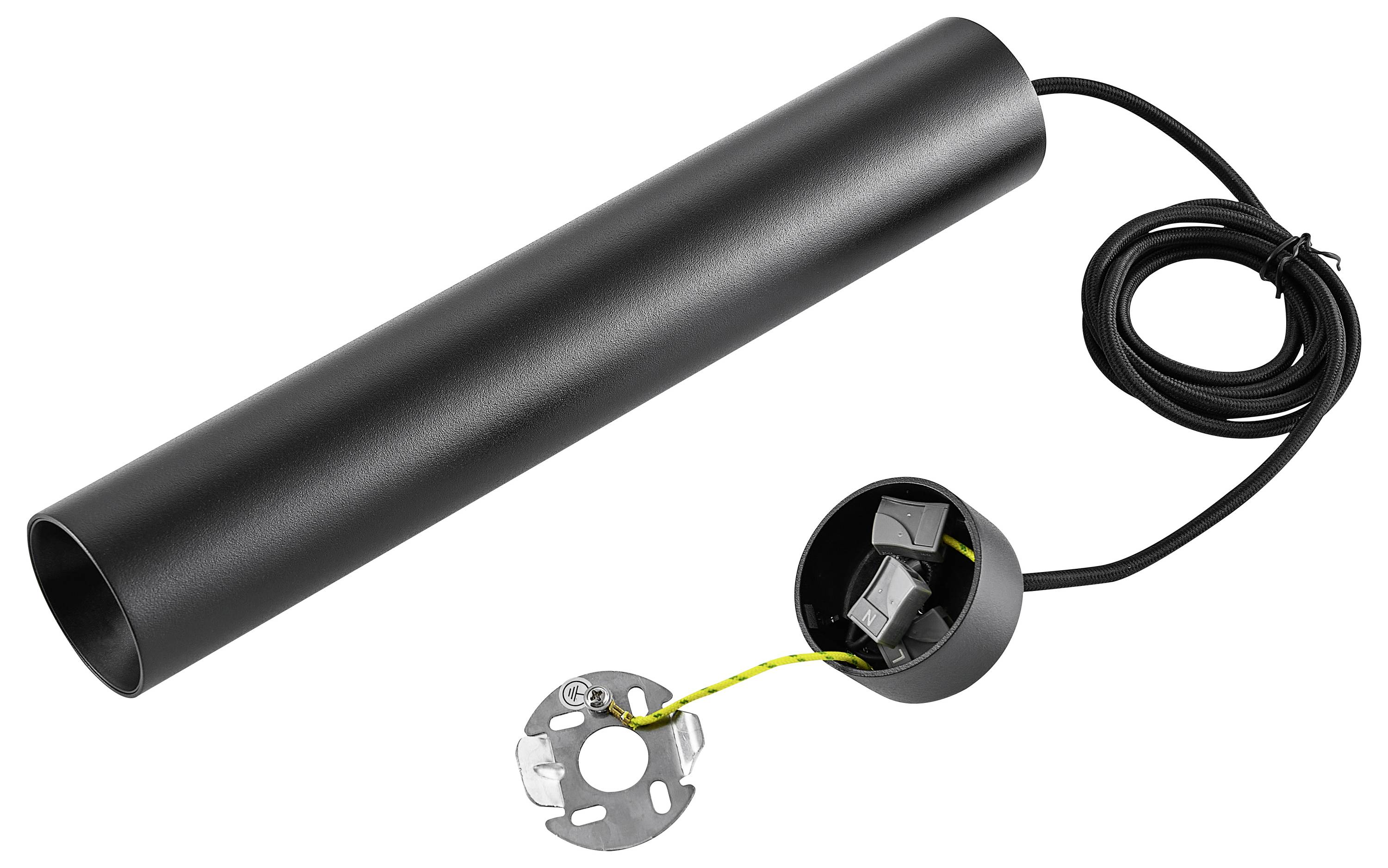 Elektrisk värmestav med svart, cylindriskt hölje och kabel, lämplig för installation i värmesystem för vattenuppvärmning.