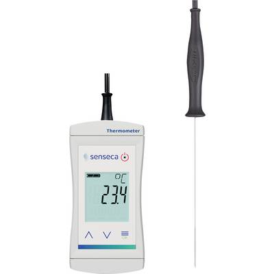 Handhållen termometer med temperaturvisning på 23,4 grader Celsius och givare.