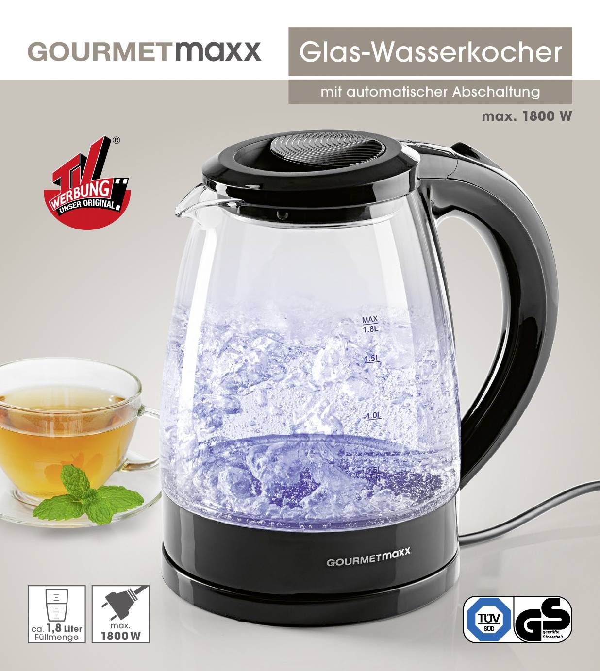 GourmetMaxx Vattenkokare Svart Kapacitet: 1.8 l-6