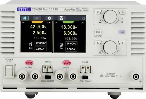Aim TTi FX100DP Laboratorieaggregat, justerbar  0 - 42 V 1 mA - 6 A 210 W  radiostyrd, OVP, slimmad design Antal utgångar 2 x