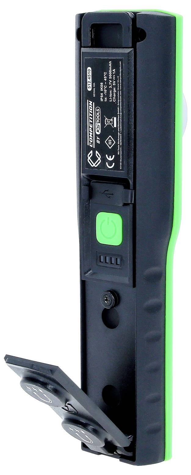 Elektronisk enhet med grönt hölje, switch och vikbar mekanism. Lämplig för tekniska tillämpningar eller tester.