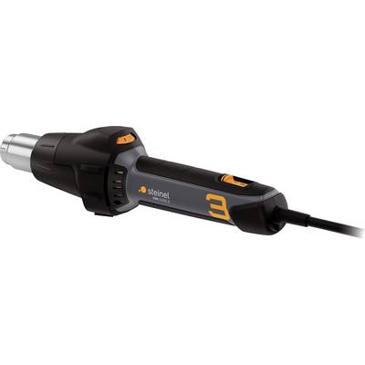 Bilden visar en svart värmepistol från Steinel med orange detaljer och en sladd.