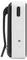 Sidovy av en svart-vit elektronisk enhet med USB-port och volymknappar.