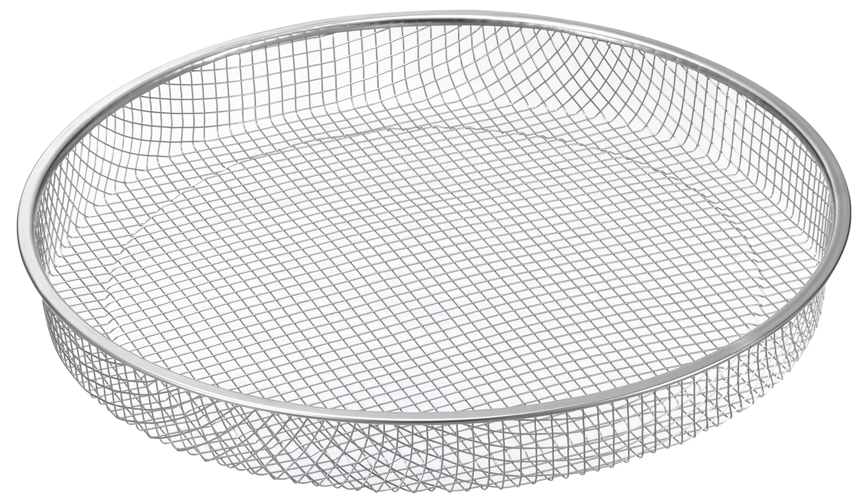 Ett runt metallgaller-bricka som kan användas för avrinning eller förvaring av föremål.