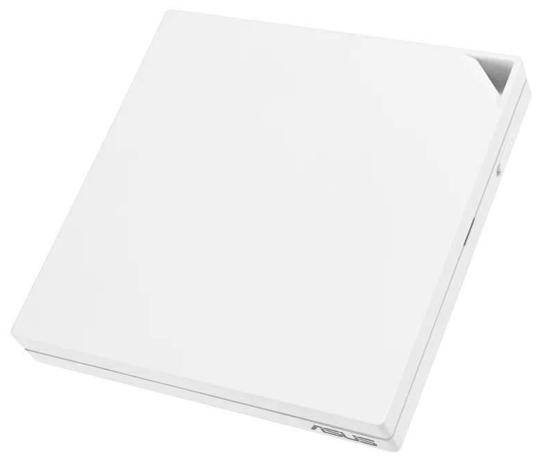 Ett kvadratiskt, vitt hölje med släta kanter och minimalistisk design, sannolikt en teknisk apparat.