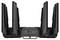 En svart WiFi-router med flera stora antenner, USB- och Ethernet-portar på baksidan.