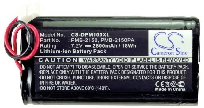 'Litiumjonbatteri 2600mAh/18Wh' står på batteriet. Varningar: Får ej tas isär, utsättas för stötar eller kastas i eld.