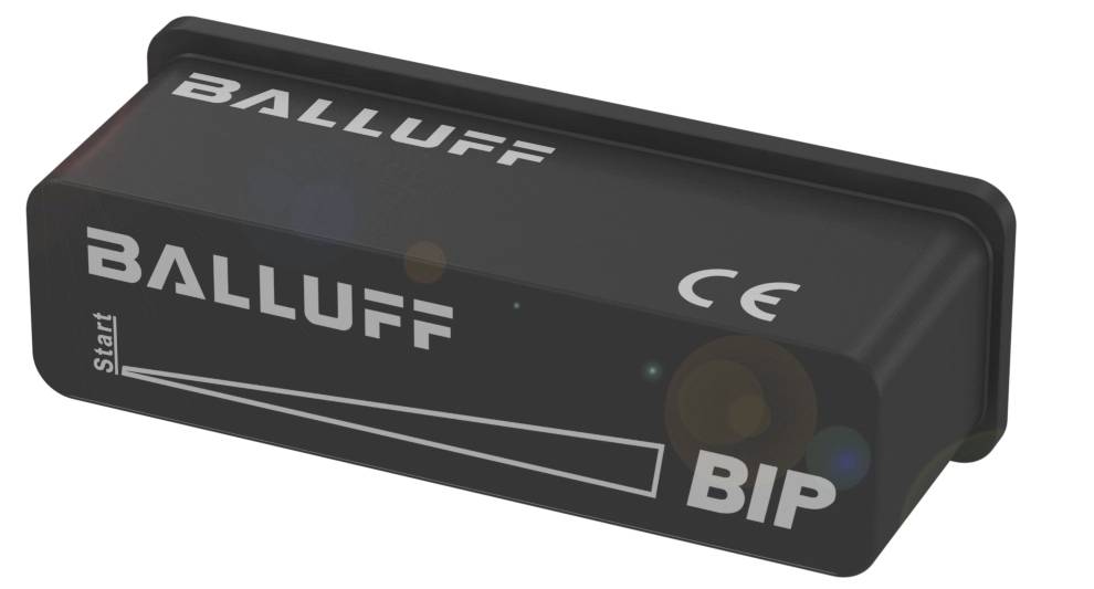 En svart rektangulär enhet med texten 'BALLUFF' och 'BIP' samt en CE-märkning. Det verkar vara en teknisk produkt.