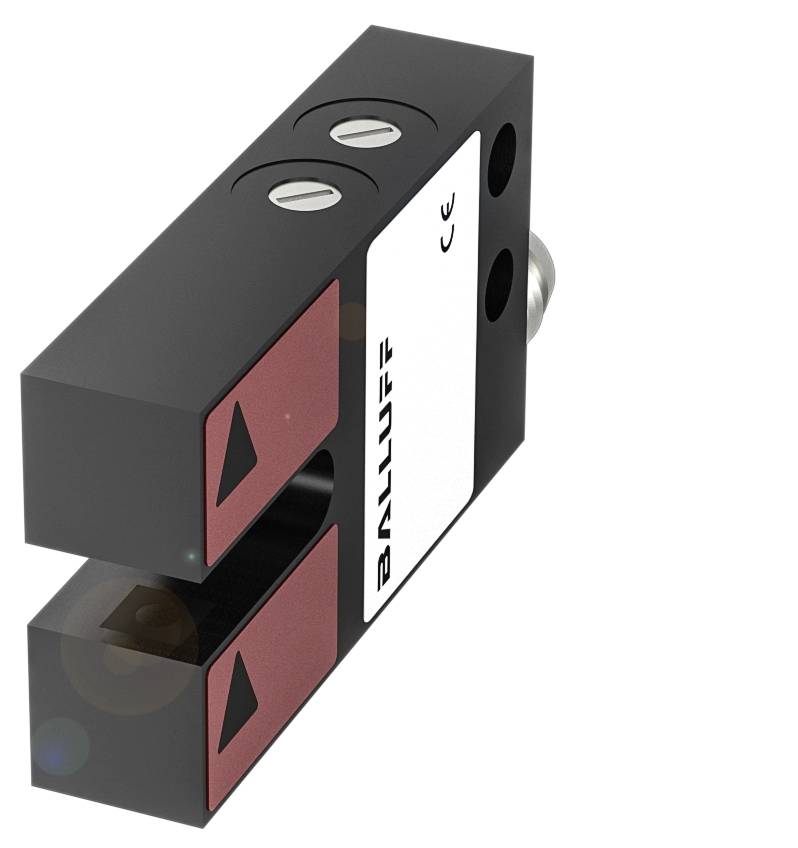 Magnetfältsensor från Balluff med CE-märkning, svart hölje, röda knappar. Utvecklad för industriella tillämpningar.