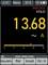 Digital multimeter-display som visar aktuell avläsning på 13,68 A, inrush håll-läge aktivt, med inställningar för AC-läge, 20 A-område.