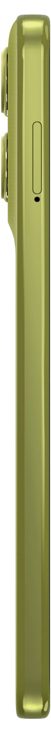 Sidoprofil av en grön smartphone som visar två bakkamerallinser och en sidoknapp.