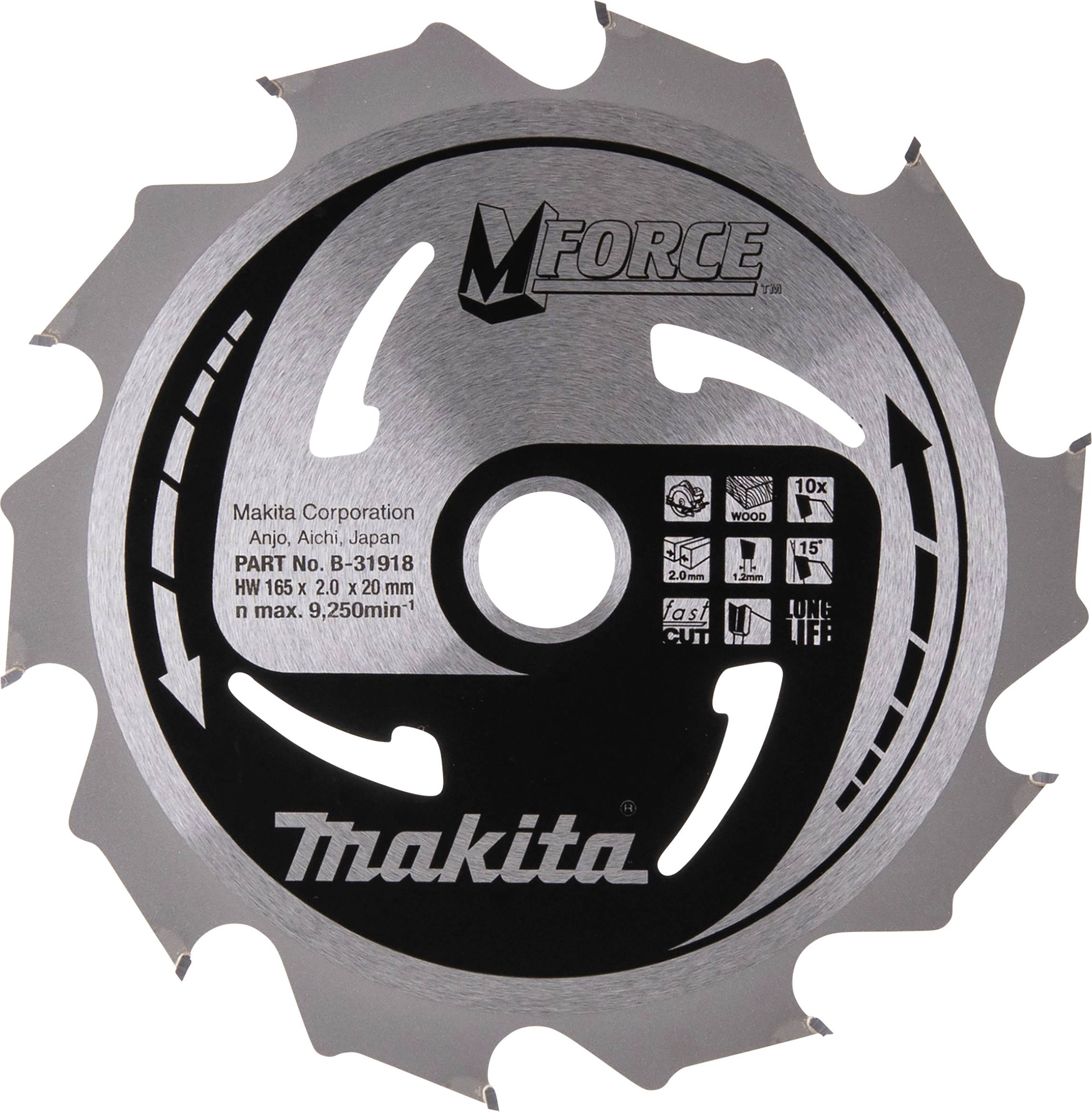 Makita B-31918 Cirkelsågblad 165 x 20 x 2.0 mm Antal tänder (per tum): 10 1 st-0