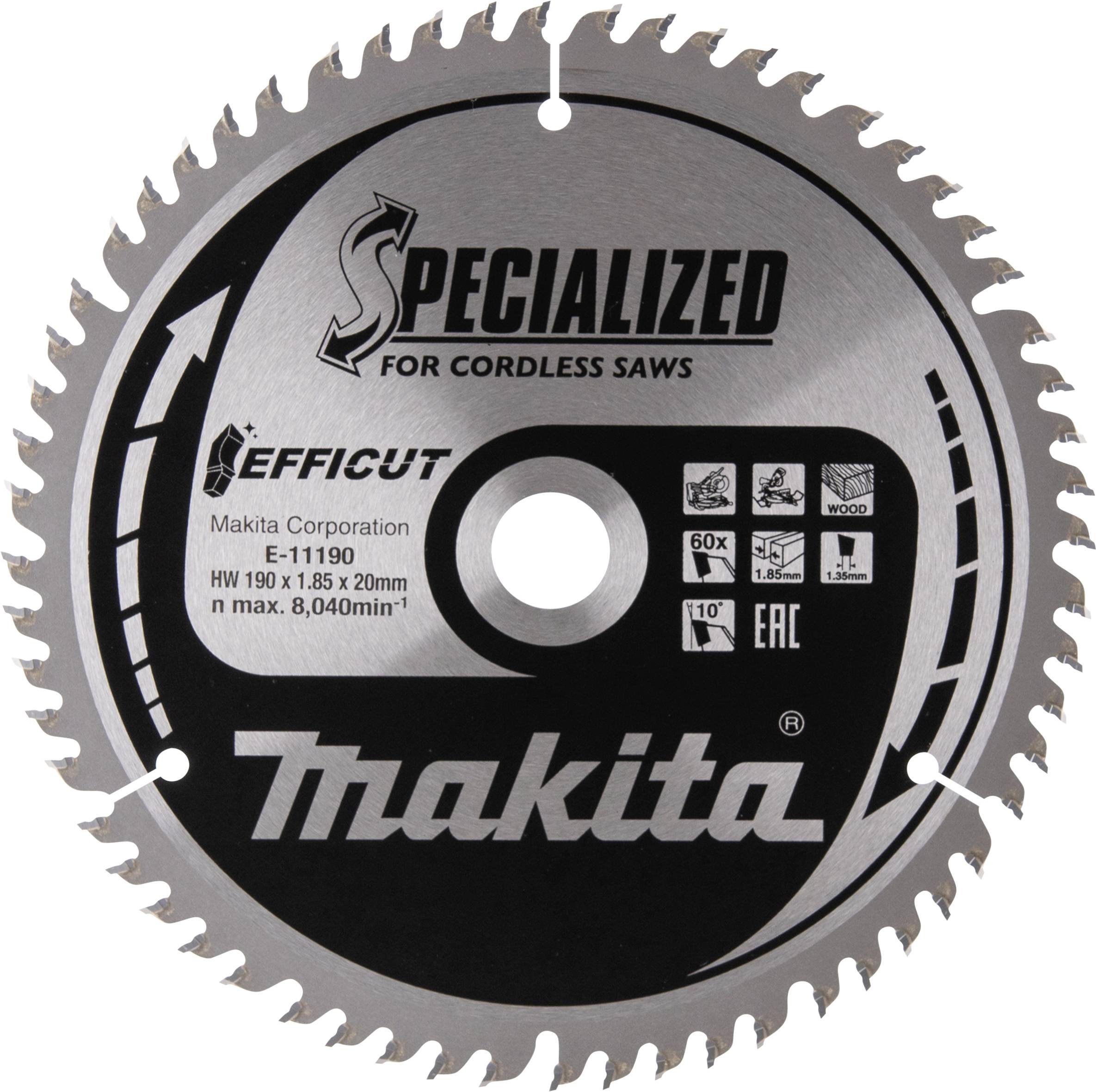 Sågblad Makita E-11190 Diameter:190 mm Antal tänder (per tum):60 Tjocklek:1.45 mm-0