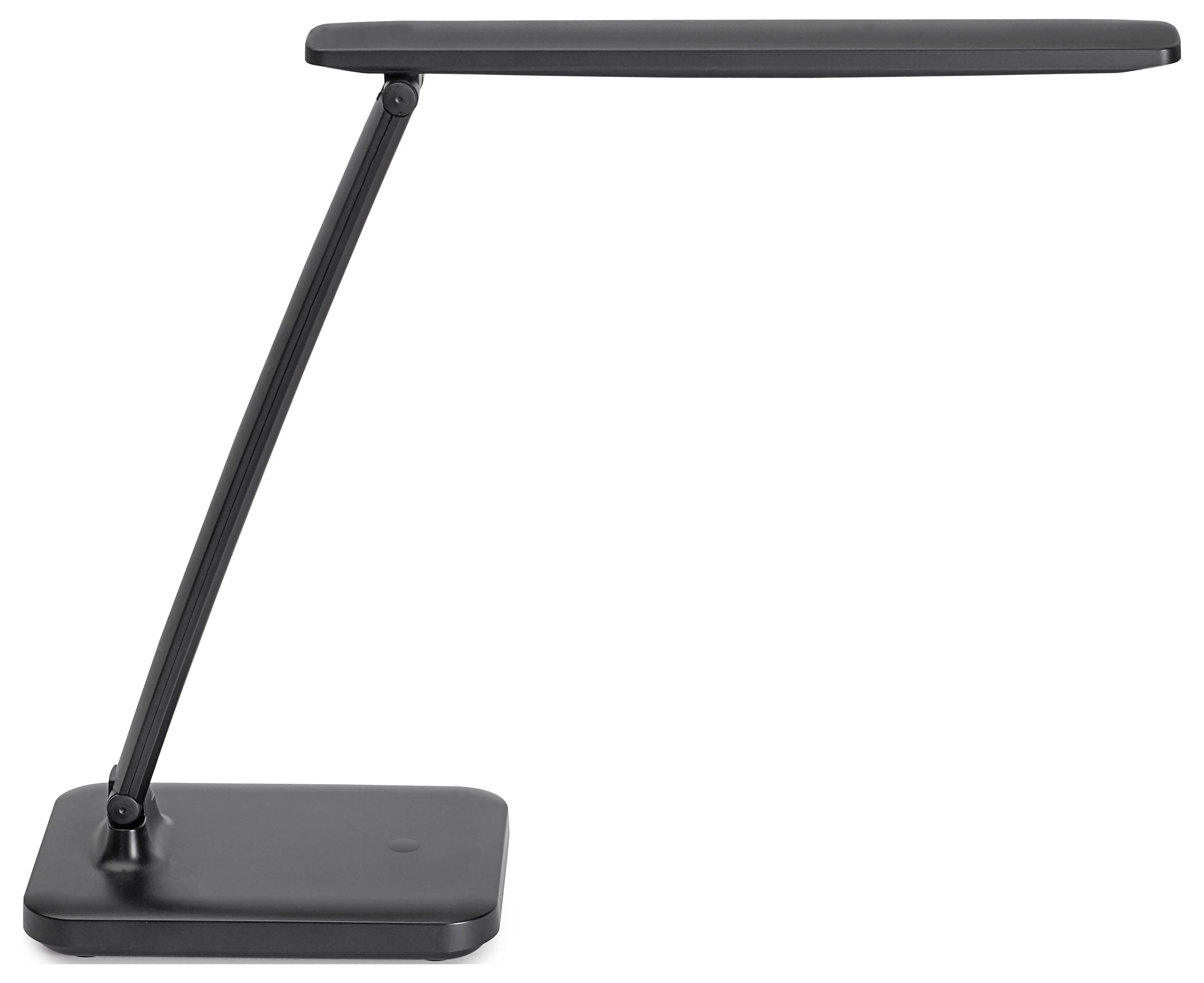 En smidig, modern svart skrivbordslampa med justerbar arm och smal rektangulär skärm, konstruerad för fokuserad arbetsbelysning.