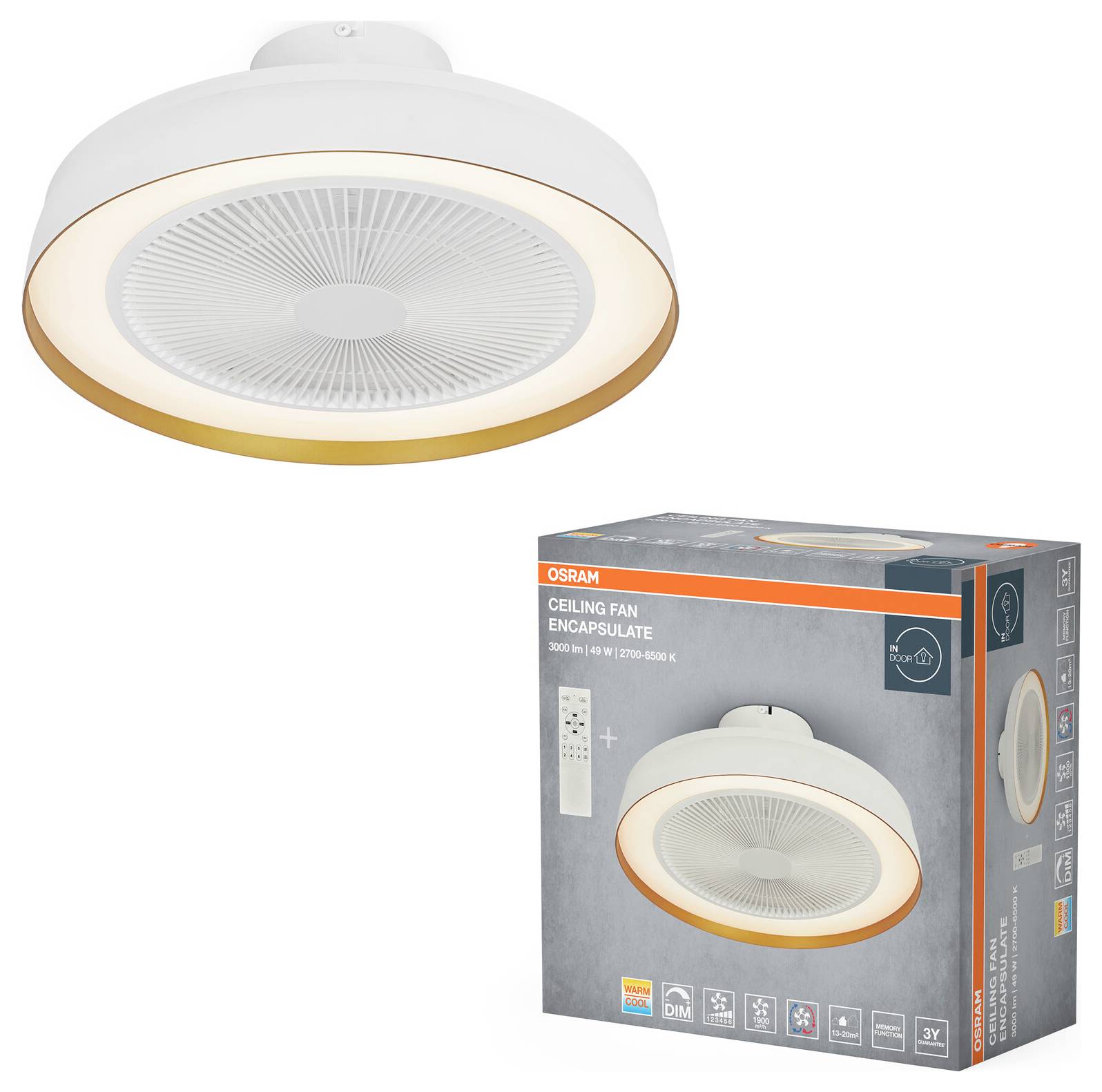 OSRAM HOMELIGHTING Compact 480 Takfläkt 49 W Vit med fjärrkontroll-1