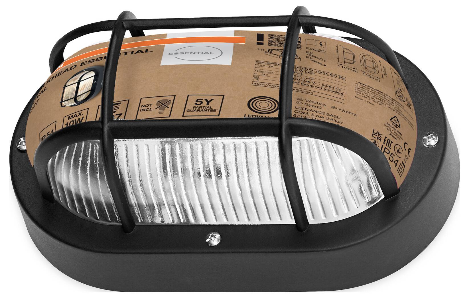 OSRAM HOMELIGHTING Bulkhead Essential Oval E27 Black 4058075845589 Takbelysning, Väggbelysning E27 Svart-1