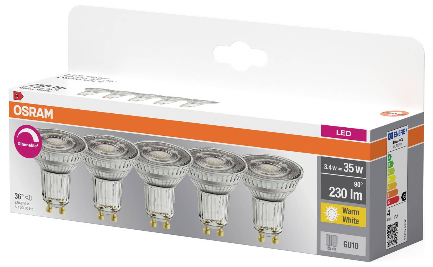 OSRAM HOMELIGHTING 4099854352355 LED-reflektorlampa-lamp EEK G (A - G) GU10 3.4 W Varmvit 5 st-2